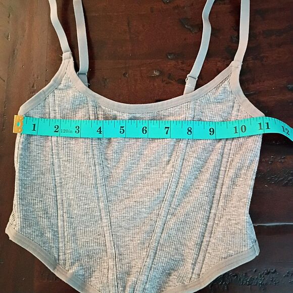 Colsie Gray Corset-Style Crop Top - Juniors Small - Ribbed & Stretchy - Picture 5 of 9